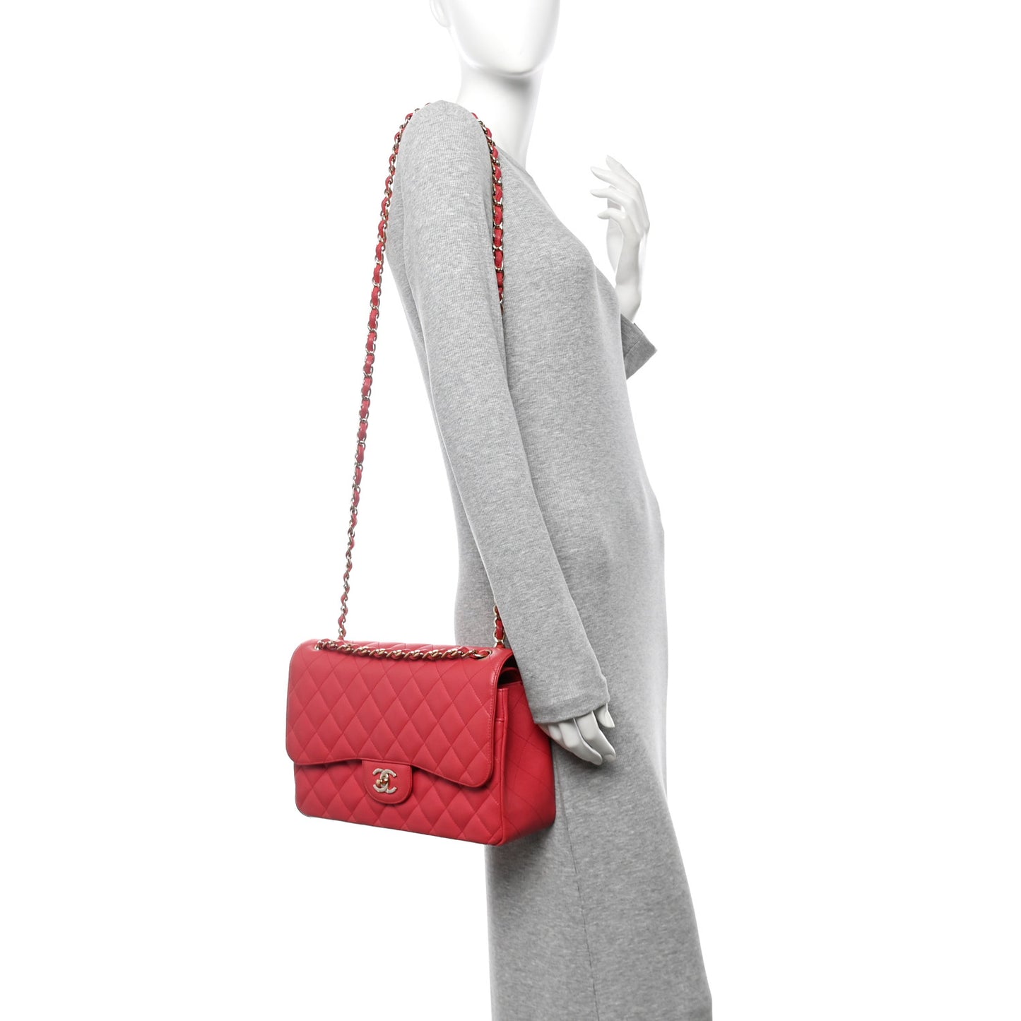 Caviar Quilted Jumbo Double Flap Red
