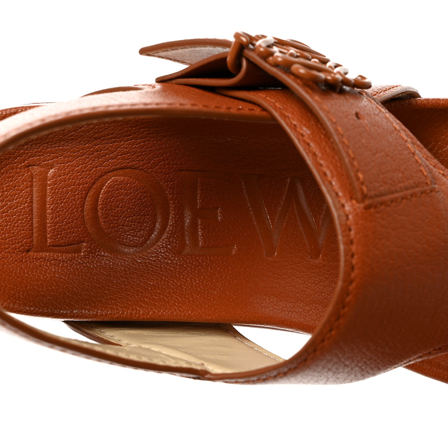 Loewe Calfskin Medallion Buckle Ease 90mm Flatform Sandal 36 Mahogany 8 of 9