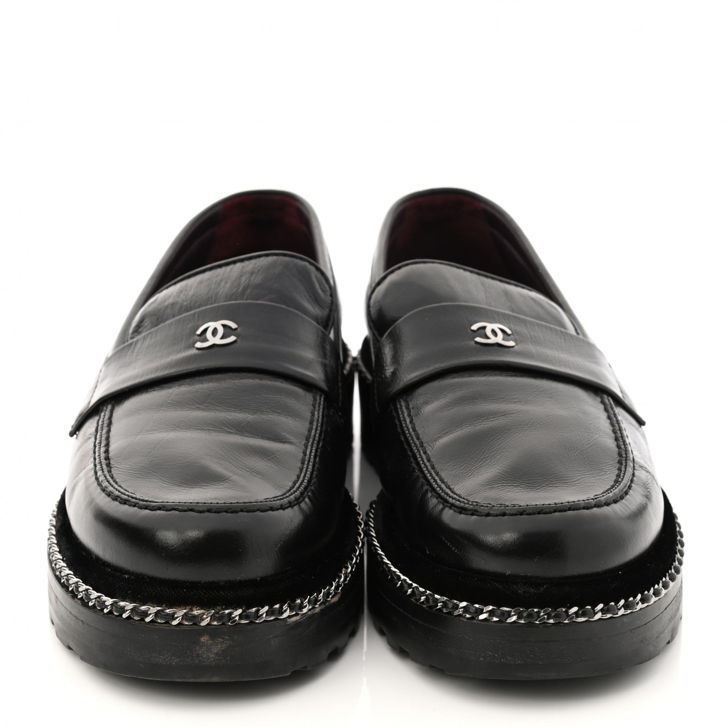 Chanel Crinkled Calfskin Velvet CC Chain Mocassin Loafers 38.5 Black 2 of 10