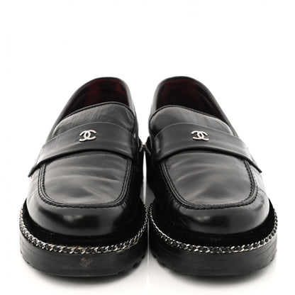 Chanel Crinkled Calfskin Velvet CC Chain Mocassin Loafers 38.5 Black 2 of 10