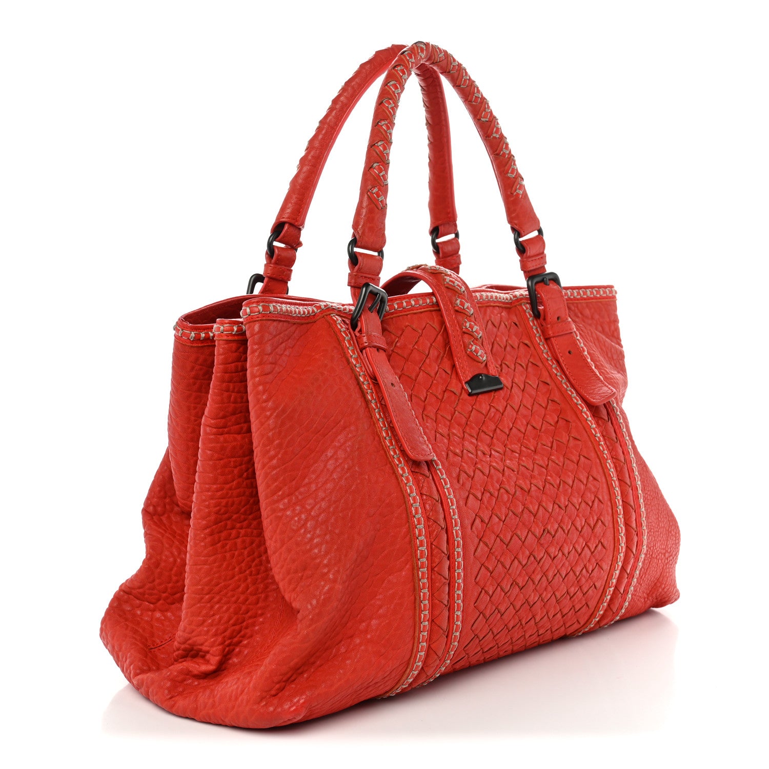 Bottega Veneta Pebbled Lambskin Intrecciato Stitched Medium Roma Tote Vesuvio 3 of 11