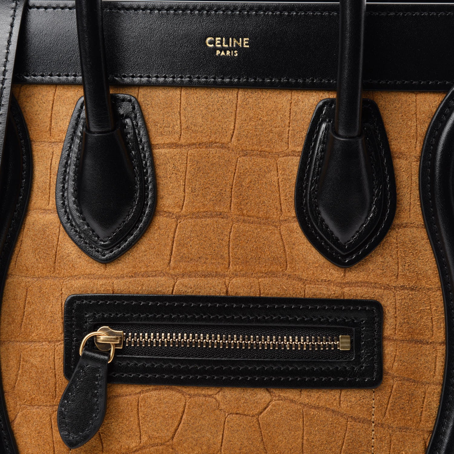 Celine Crocodile Embossed Nubuck Smooth Calfskin Bi-Color Nano Luggage Havana Black 10 of 10