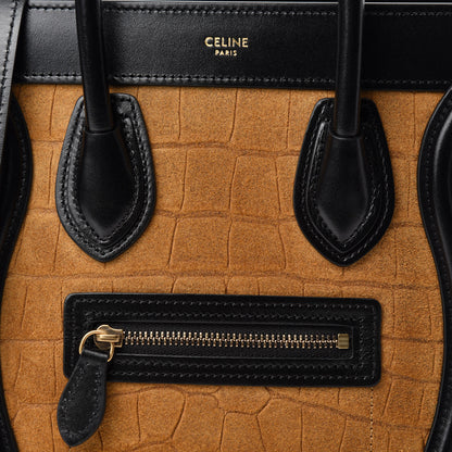 Celine Crocodile Embossed Nubuck Smooth Calfskin Bi-Color Nano Luggage Havana Black 10 of 10