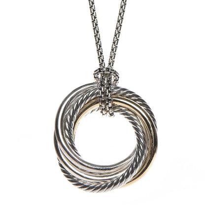 David Yurman Sterling Silver 14K Yellow Gold 28mm Crossover Pendant Necklace 4 of 5