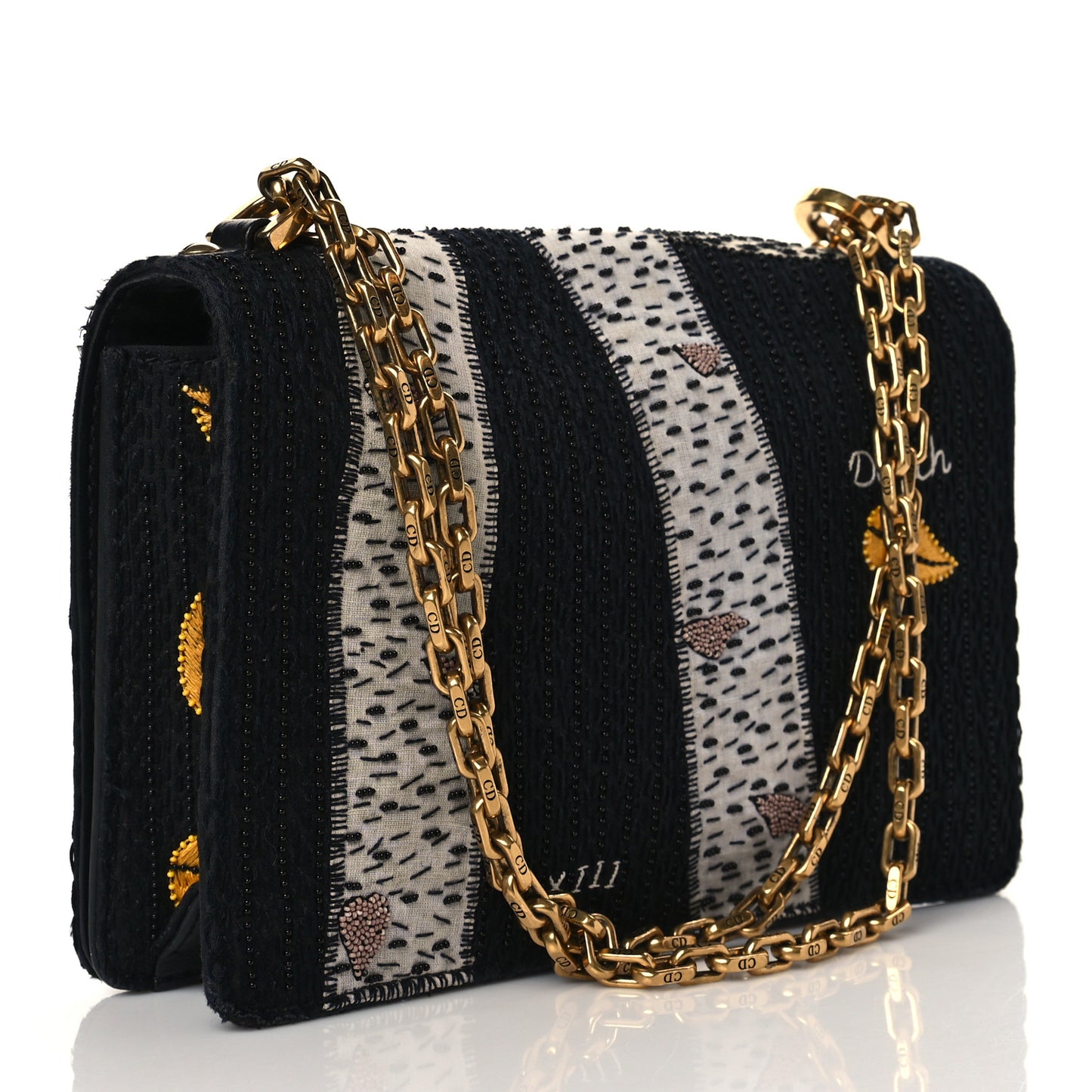 Canvas Embroidered Tarot J'Adior Chain Flap Bag Black Multicolor