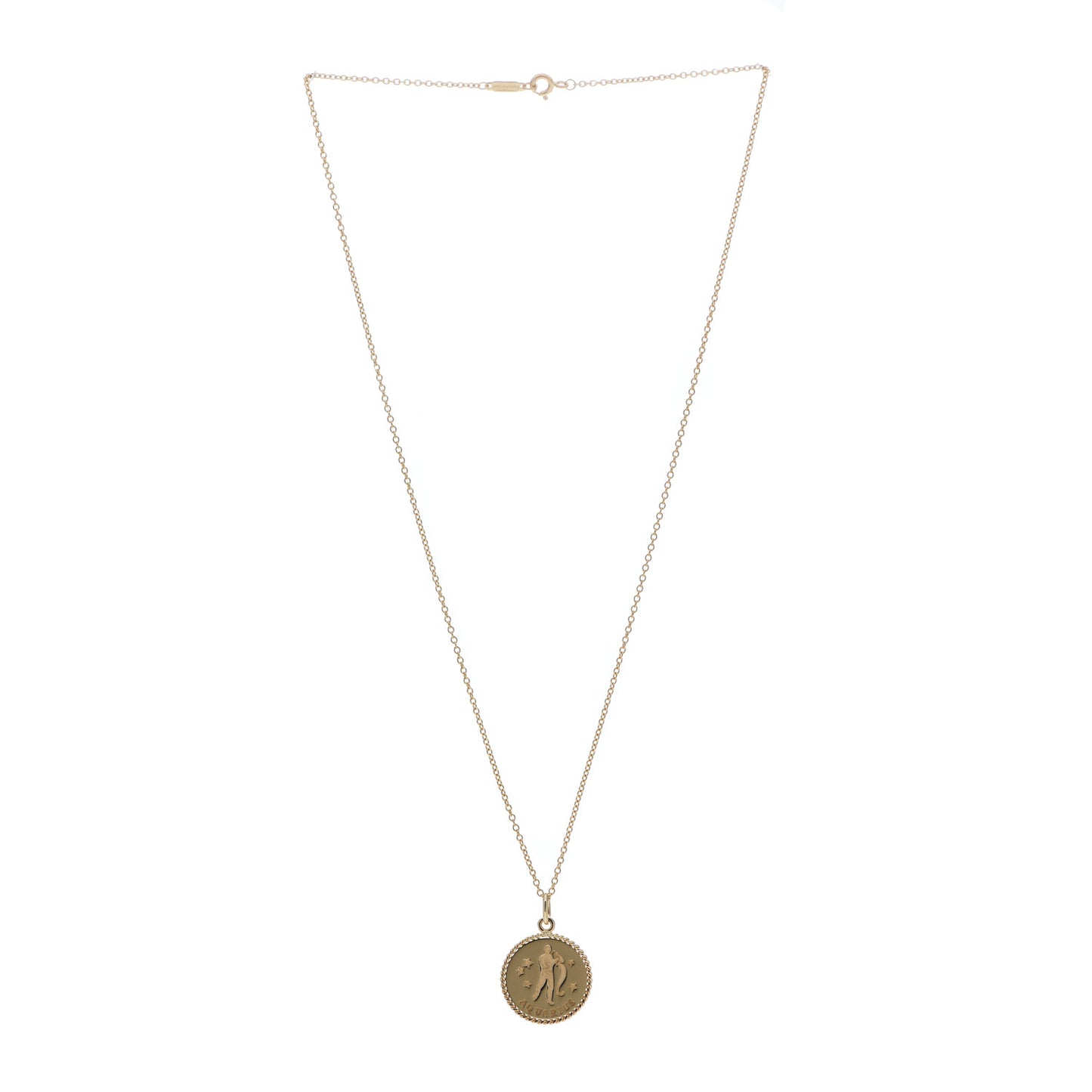 18K Yellow Gold Zodiac Aquarius Pendant Necklace