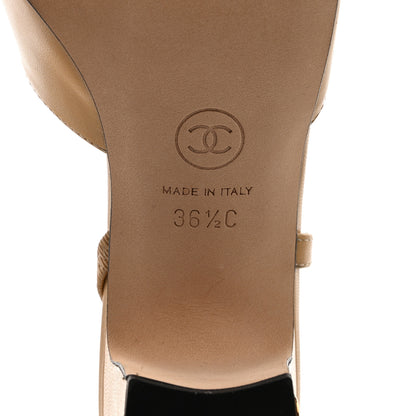 Chanel Goatskin Grosgrain Cap Toe CC Slingback Pumps 36.5 Beige Black 6 of 10