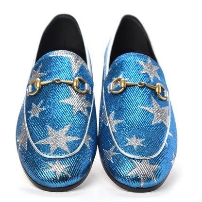 Gucci Lurex Calfskin Starry Sky Womens Jordaan Loafers 39 Bluette Silver 5 of 11