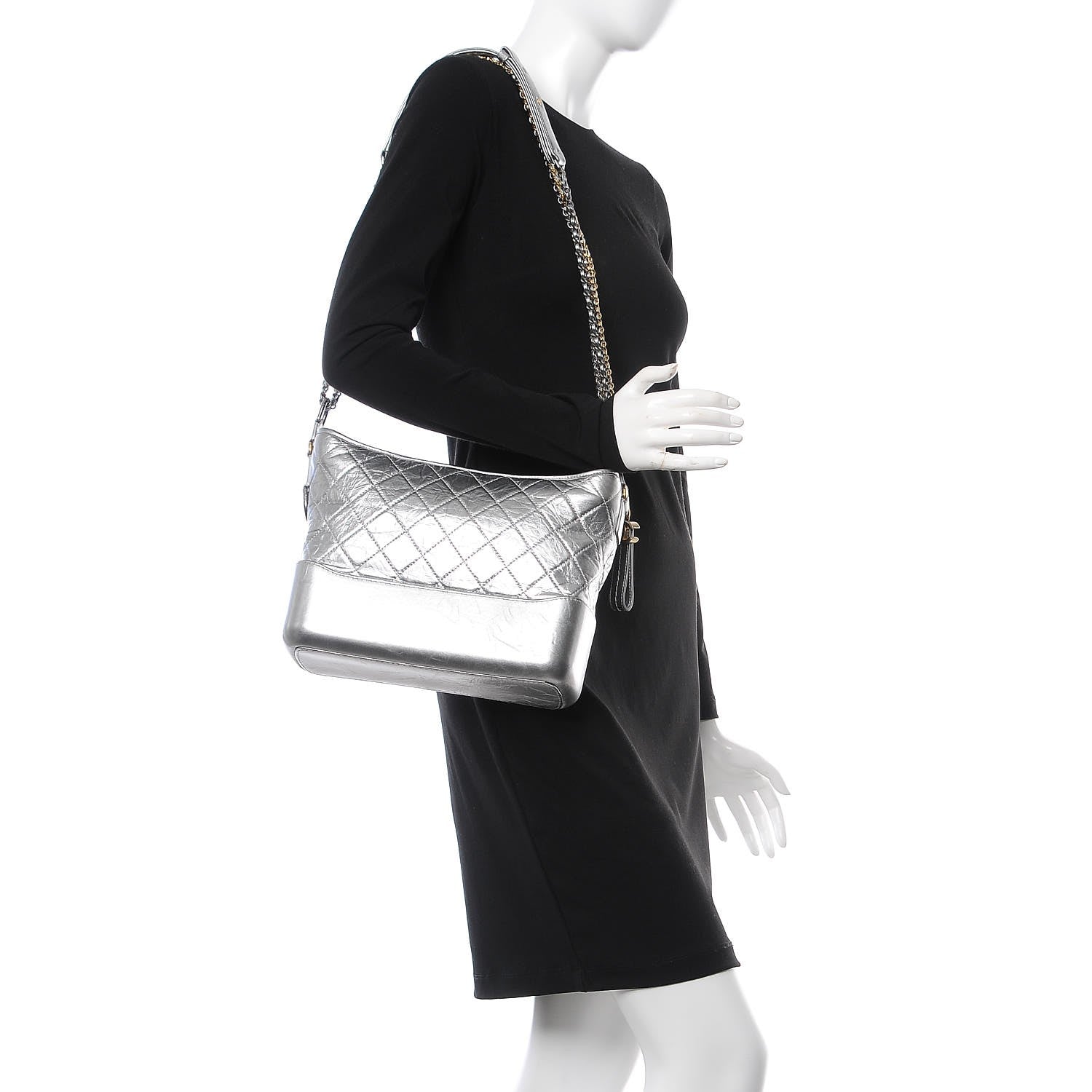 Chanel Metallic Lambskin Calfskin Quilted Medium Gabrielle Hobo Silver 3 of 8