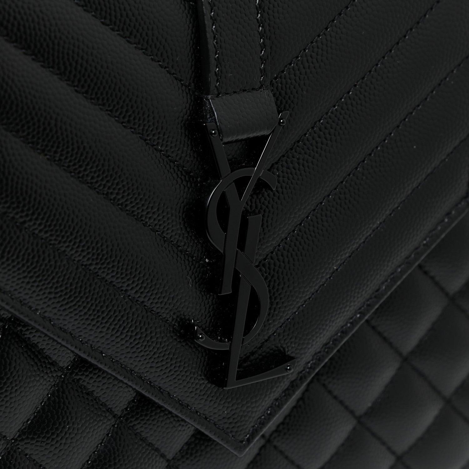Saint Laurent Grain De Poudre Textured Mixed Matelasse Triquilt Medium Monogram Satchel Black 12 of 13