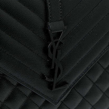 Saint Laurent Grain De Poudre Textured Mixed Matelasse Triquilt Medium Monogram Satchel Black 12 of 13