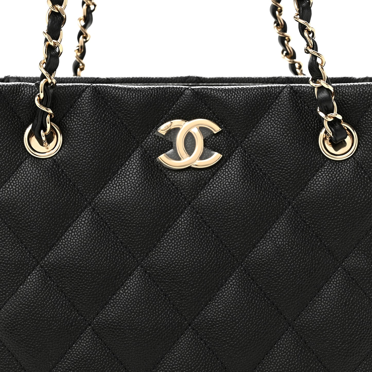 Caviar Quilted Small Shopping Tote Black