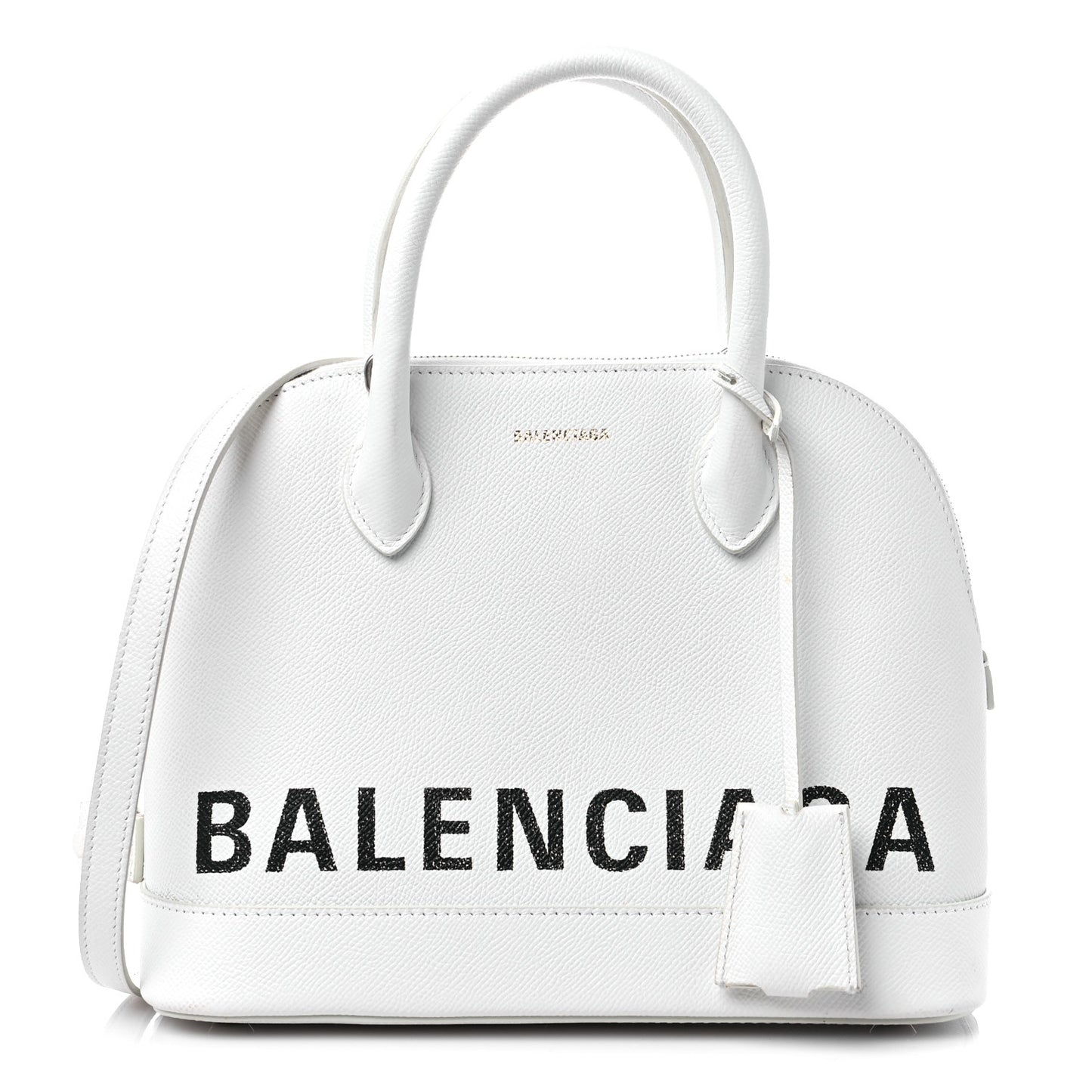Signature Grained Calfskin Logo S Ville Top Handle Bag White Black