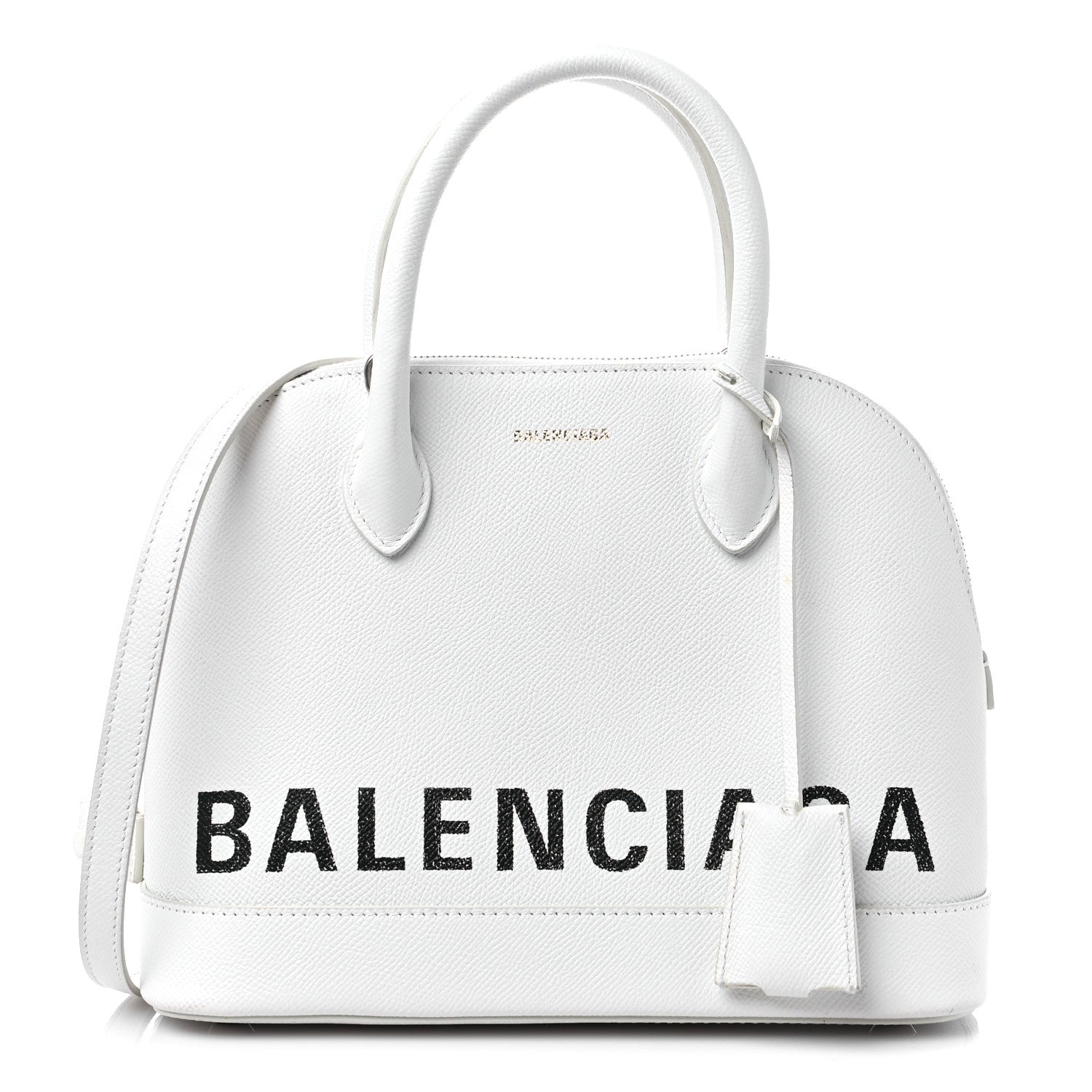 Balenciaga Signature Grained Calfskin Logo S Ville Top Handle Bag White Black 1 of 17