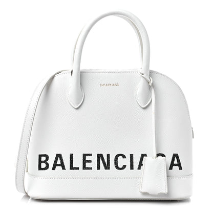 Balenciaga Signature Grained Calfskin Logo S Ville Top Handle Bag White Black 1 of 17