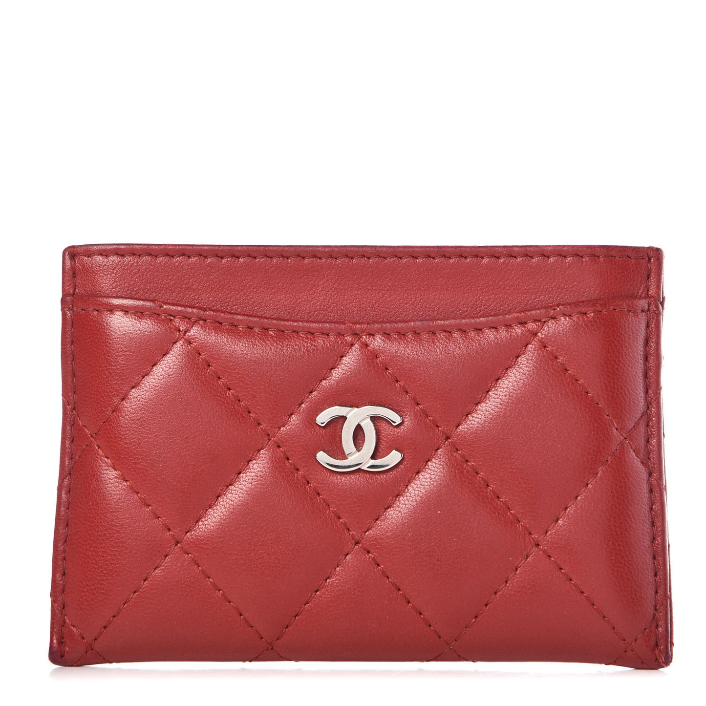 Lambskin Quilted Card Holder Red