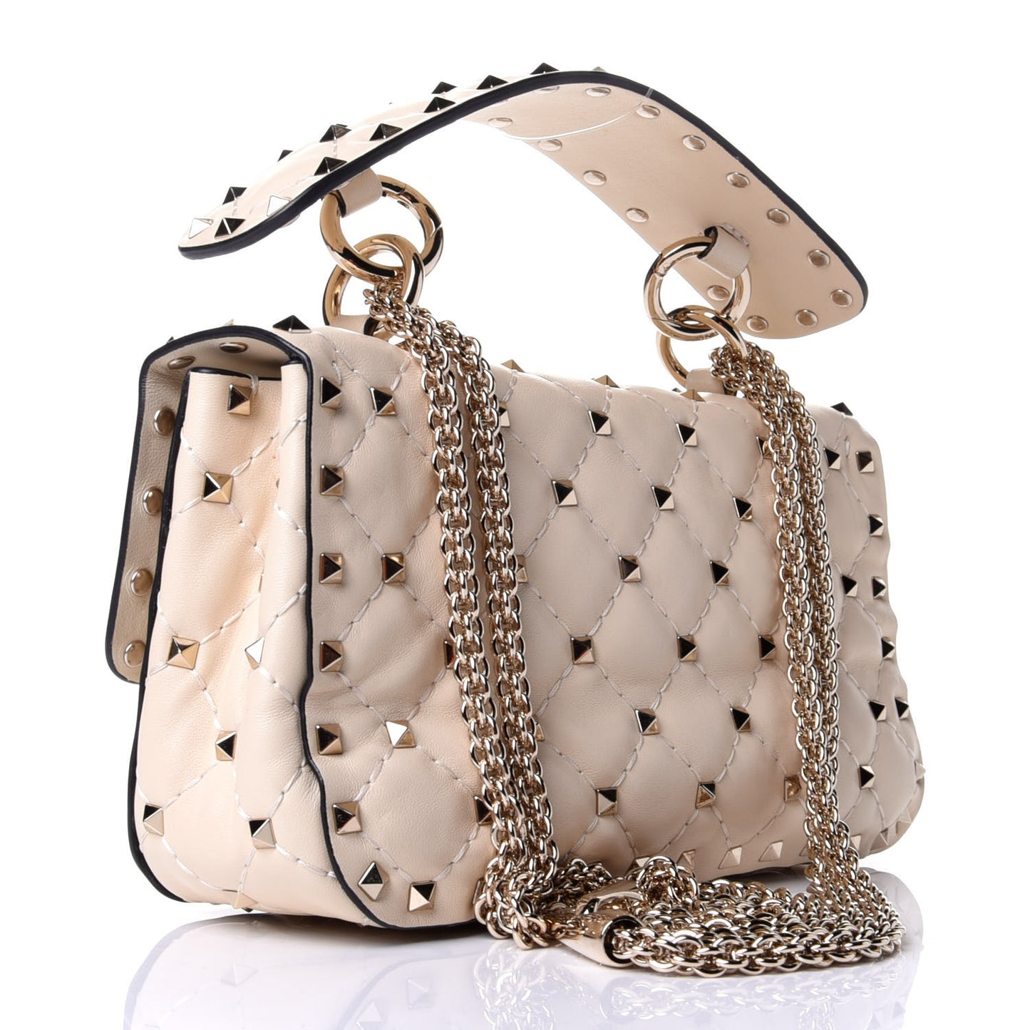 Nappa Small Rockstud Spike Shoulder Bag Light Ivory