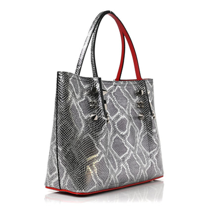 Christian Louboutin Python Embossed Calfskin Spiked Small Cabarock Shopper Tote Silver 2 of 5