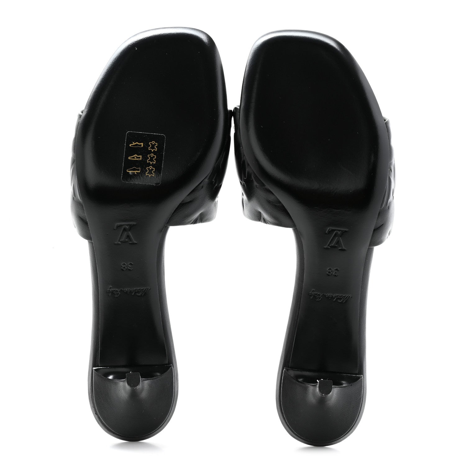 Louis Vuitton Lambskin Embossed Monogram Revival Mid Heel Mules 38 Black 5 of 11