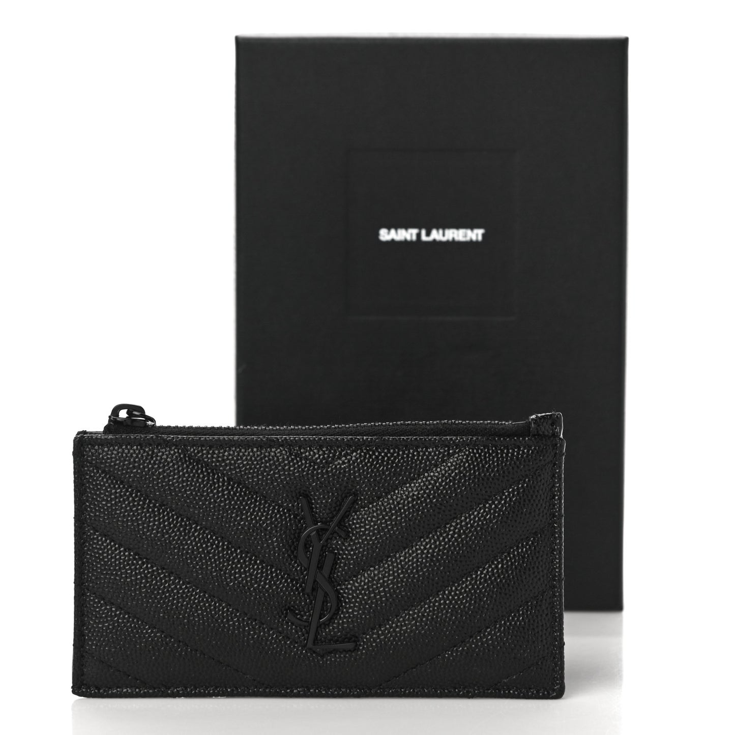 Grain De Poudre Matelasse Chevron Monogram Fragments Zippered Card Case Black