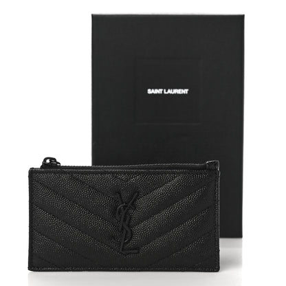 Saint Laurent Grain De Poudre Matelasse Chevron Monogram Fragments Zippered Card Case Black 11 of 11