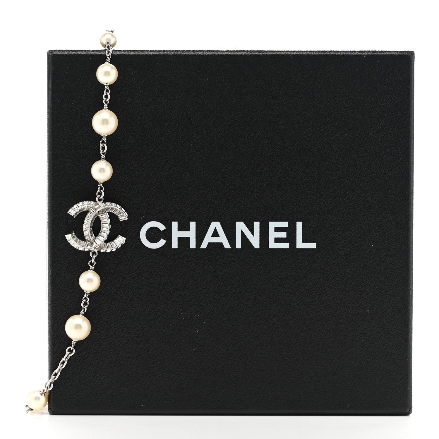 Chanel Pearl Crystal Baguette CC Short Necklace Silver 6 of 6