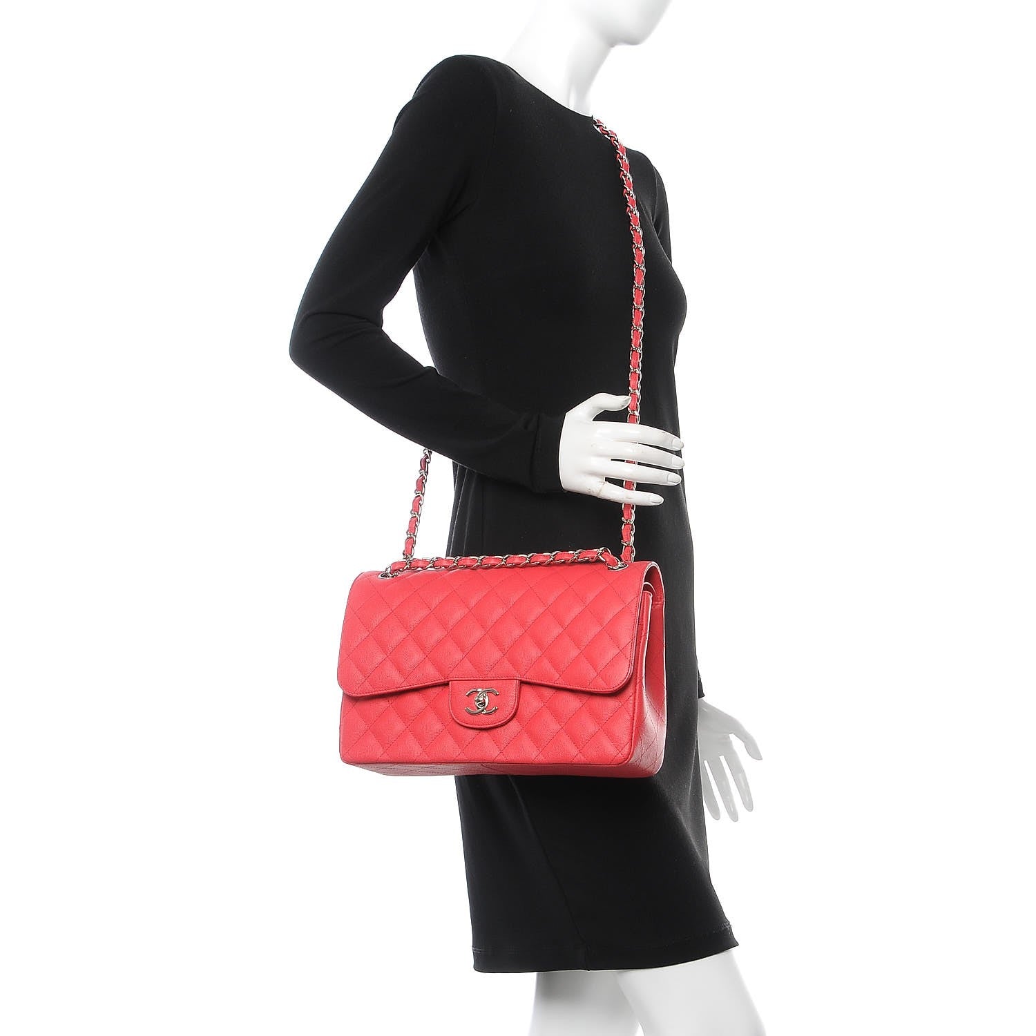 Chanel Caviar Quilted Jumbo Double Flap Red 2 of 8