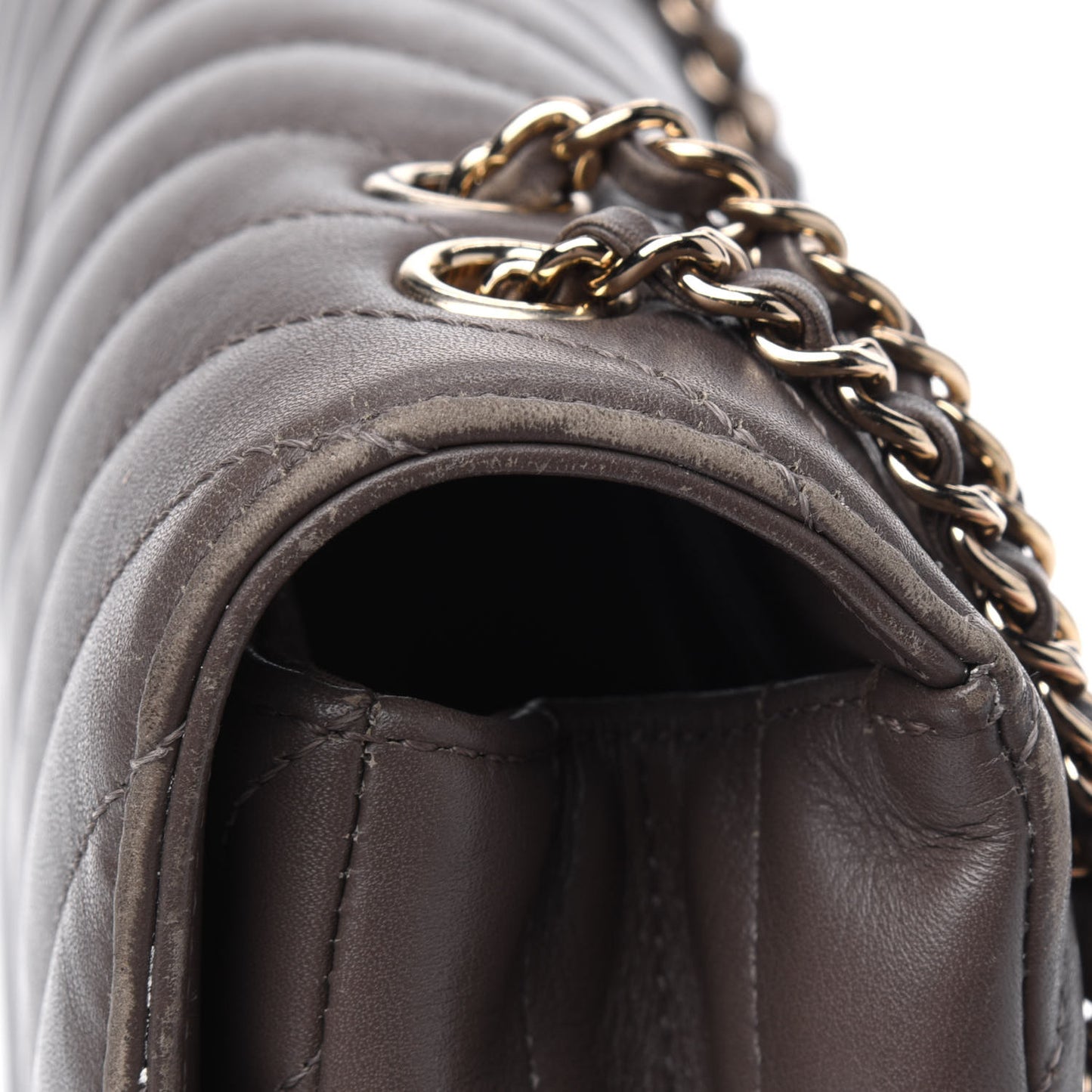 Calfskin Chevron Quilted Small Statement Flap Khaki