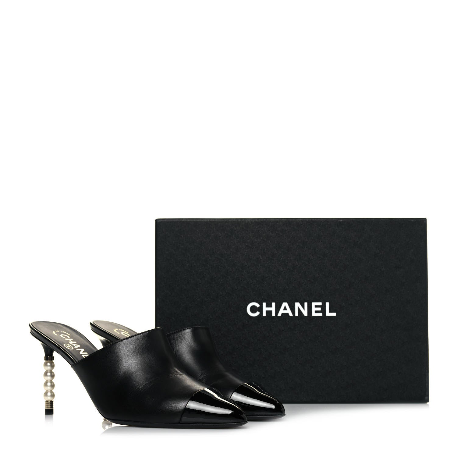 Chanel Lambskin Patent Cap Toe Pearl Mules 39.5 Black 10 of 10