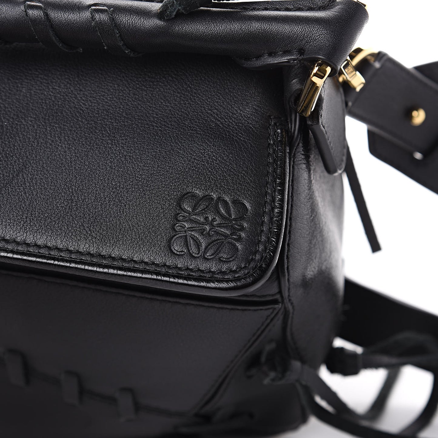 Calfskin Small Whipstitch Puzzle Bag Black