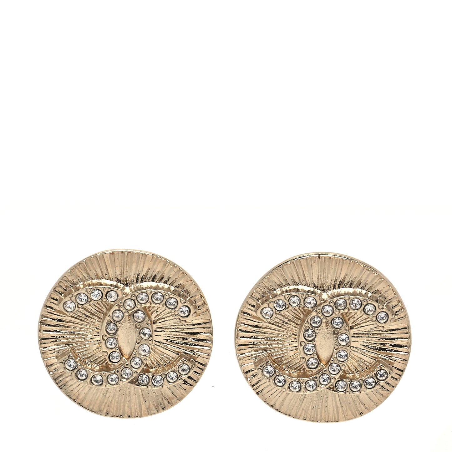 Crystal CC Round Medallion Earrings Light Gold