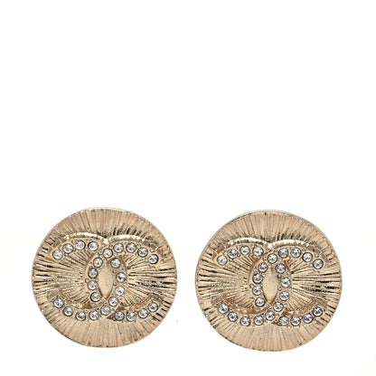 Chanel Crystal CC Round Medallion Earrings Light Gold 1 of 6