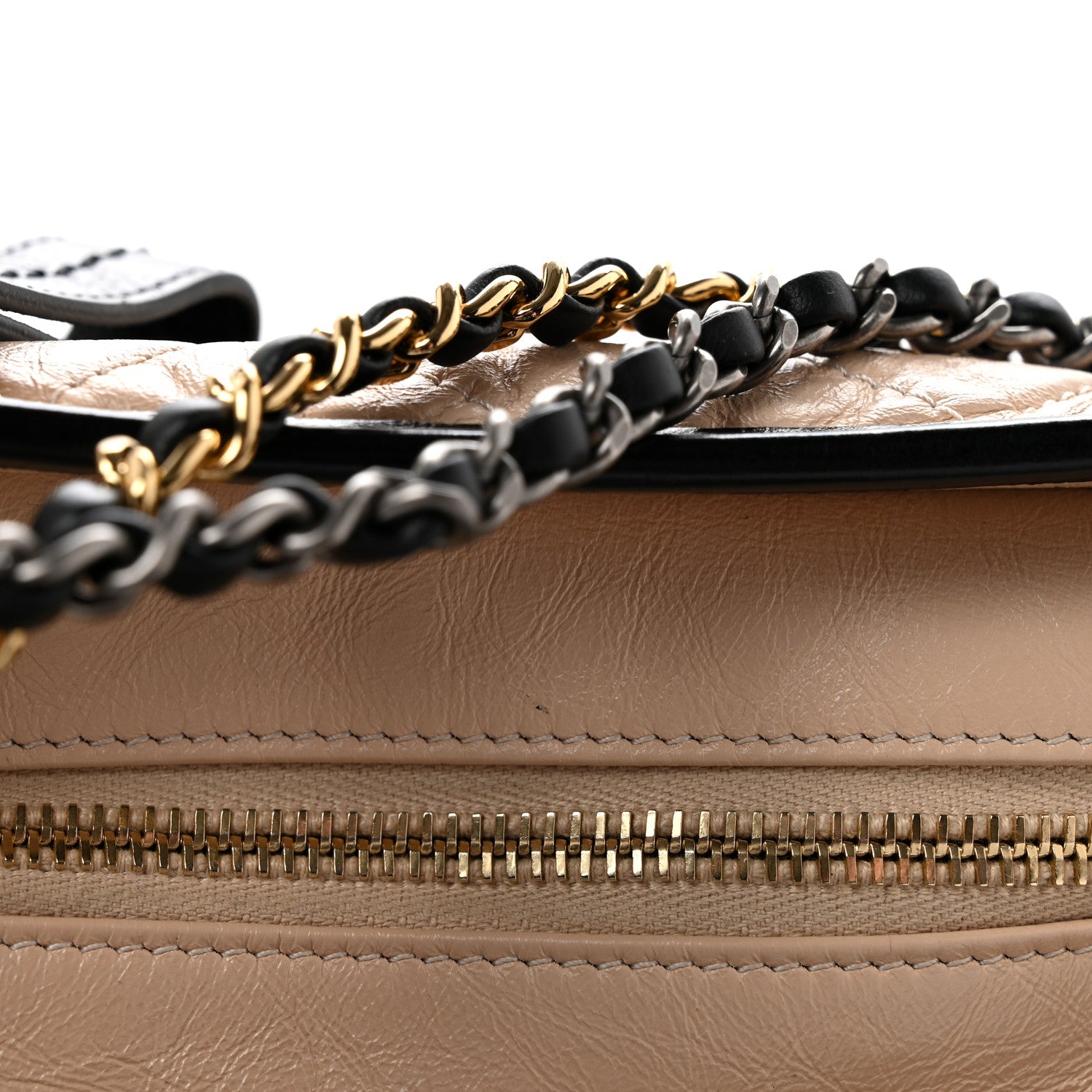 Chanel Aged Calfskin Quilted Small Gabrielle Hobo Beige Black