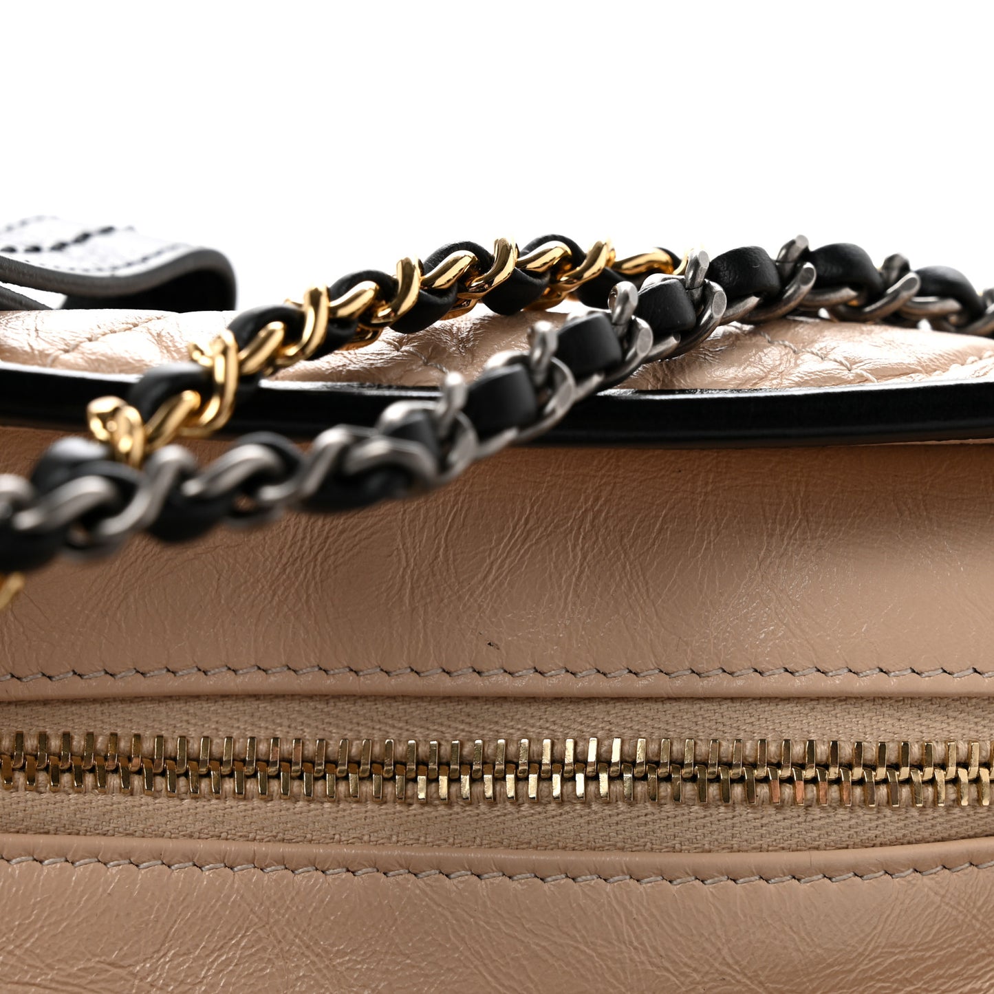 Aged Calfskin Quilted Small Gabrielle Hobo Beige Black