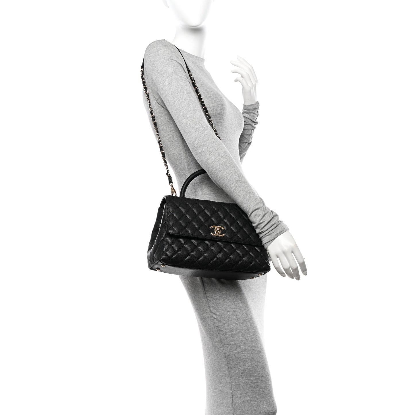 Caviar Quilted Small Coco Handle Flap Black