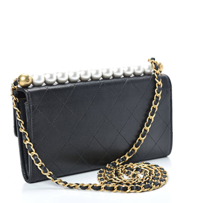 Chanel Goatskin Quilted Chic Pearls Clutch With Chain Black 2 of 12