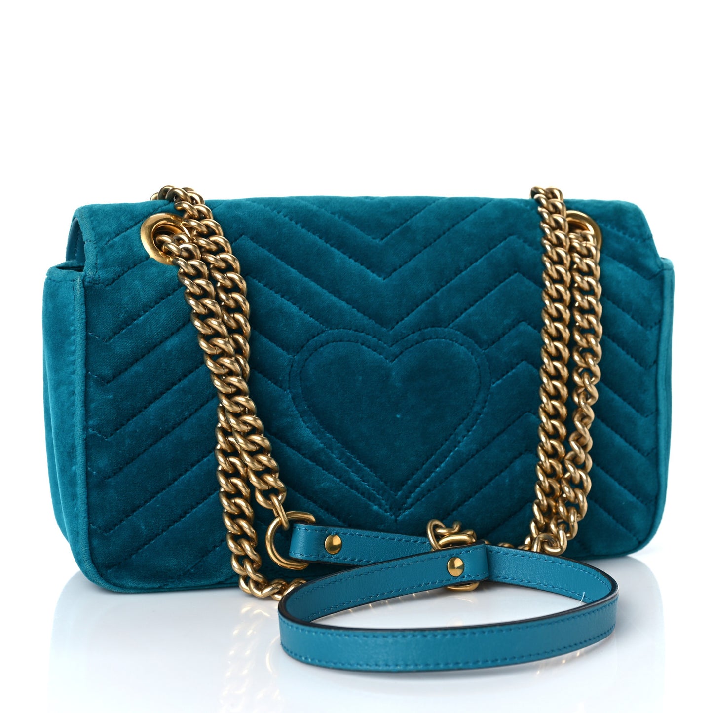 Velvet Matelasse Small GG Marmont Shoulder Bag Pavone Cyan