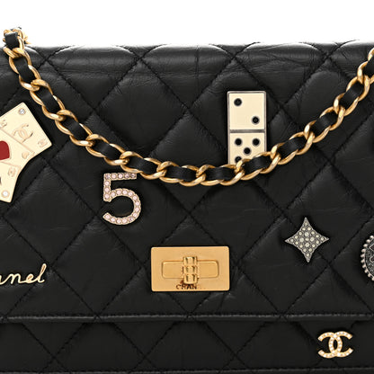 Chanel Aged Calfskin Lucky Charms Casino 2.55 Reissue Wallet on Chain WOC Black 9 of 11