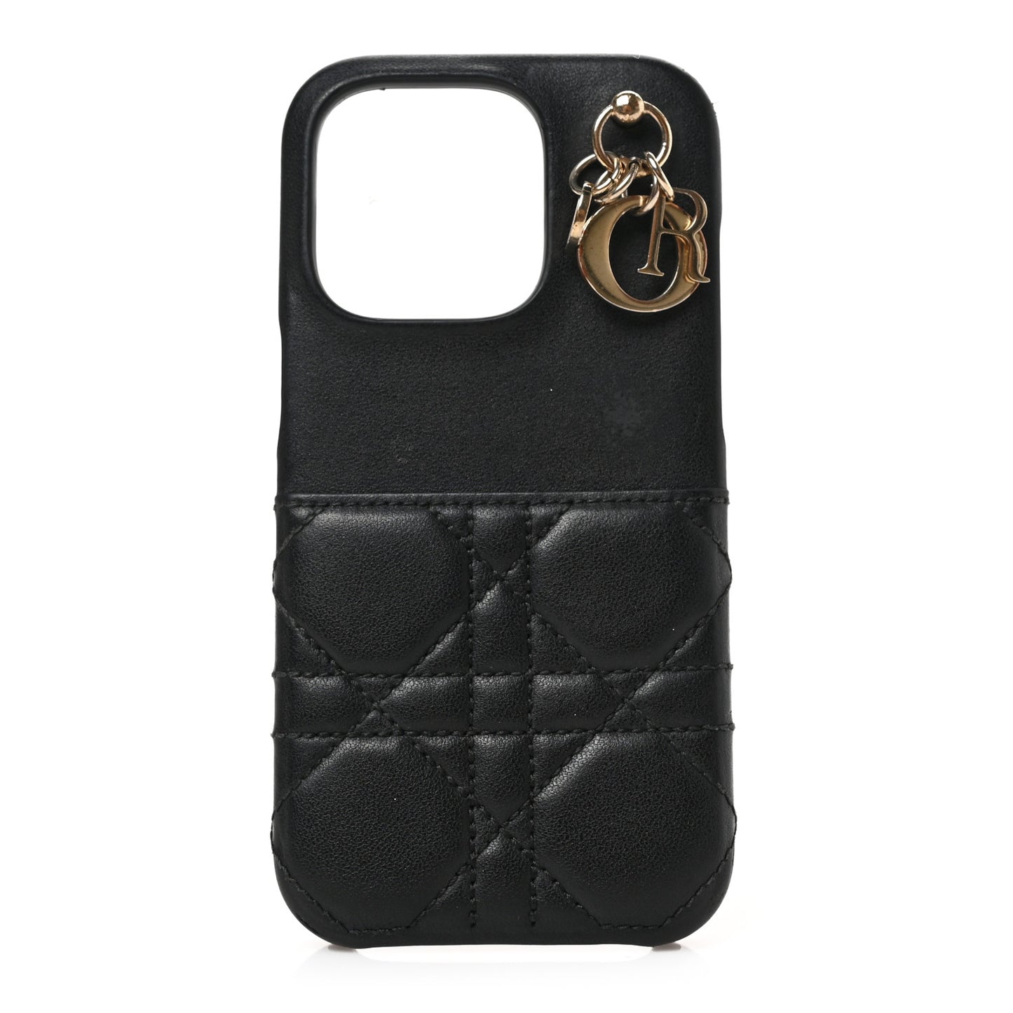 Lambskin Cannage Lady Dior Tech iPhone 14 Pro Case Black