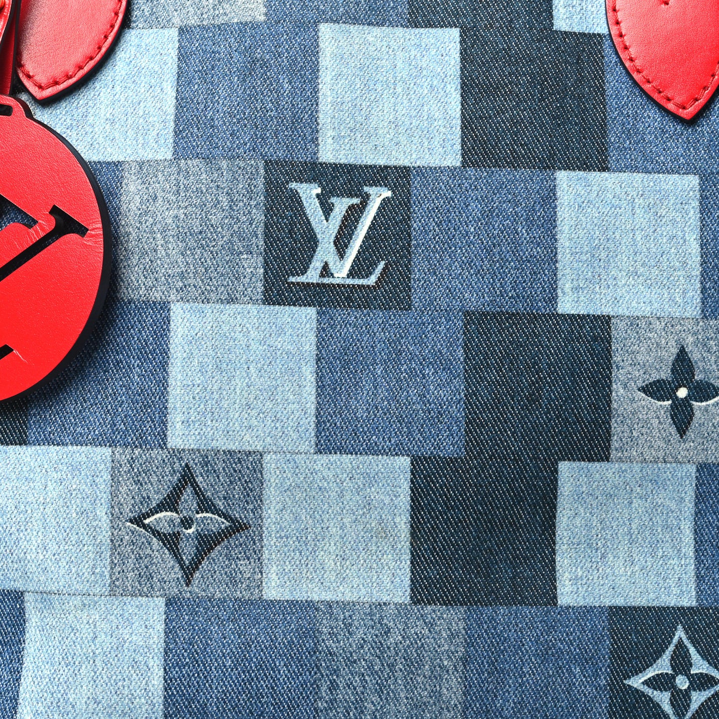 Denim Damier Monogram Patchwork Neverfull Blue Rouge