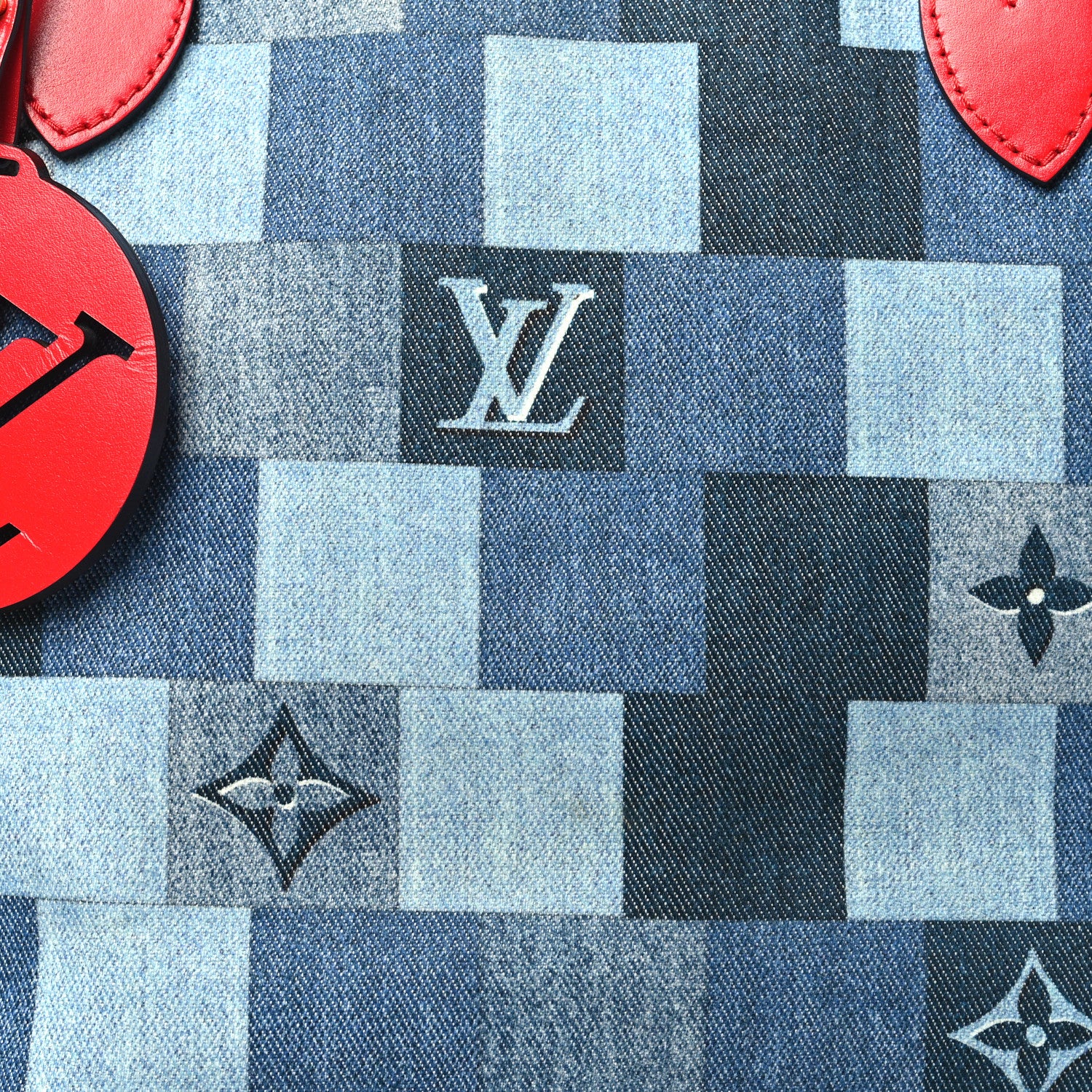 Louis Vuitton Denim Damier Monogram Patchwork Neverfull Blue Rouge 7 of 9