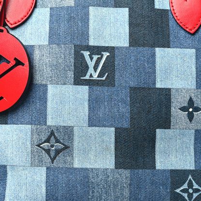 Louis Vuitton Denim Damier Monogram Patchwork Neverfull Blue Rouge 7 of 9
