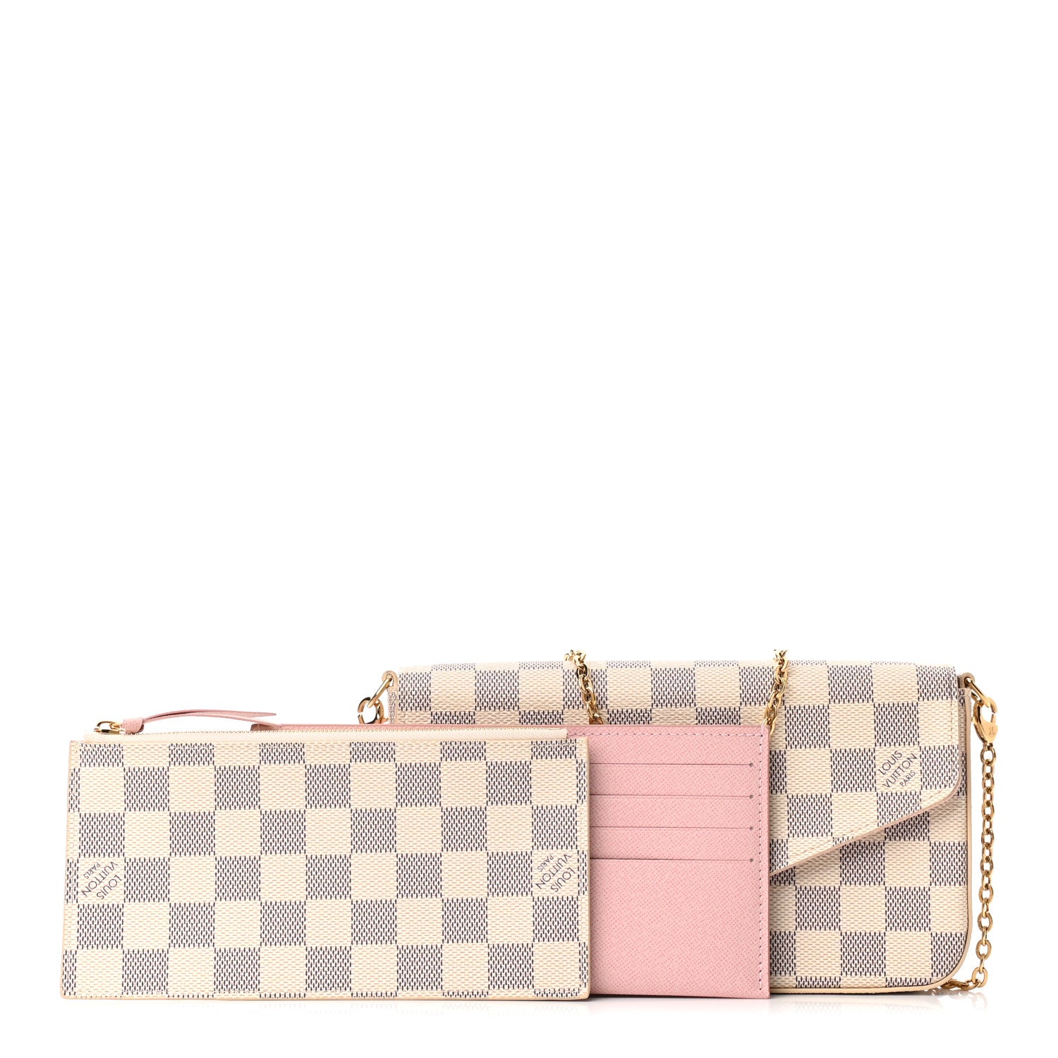 Louis Vuitton Damier Azur Pochette Felicie Chain Wallet Rose Ballerine 1 of 11