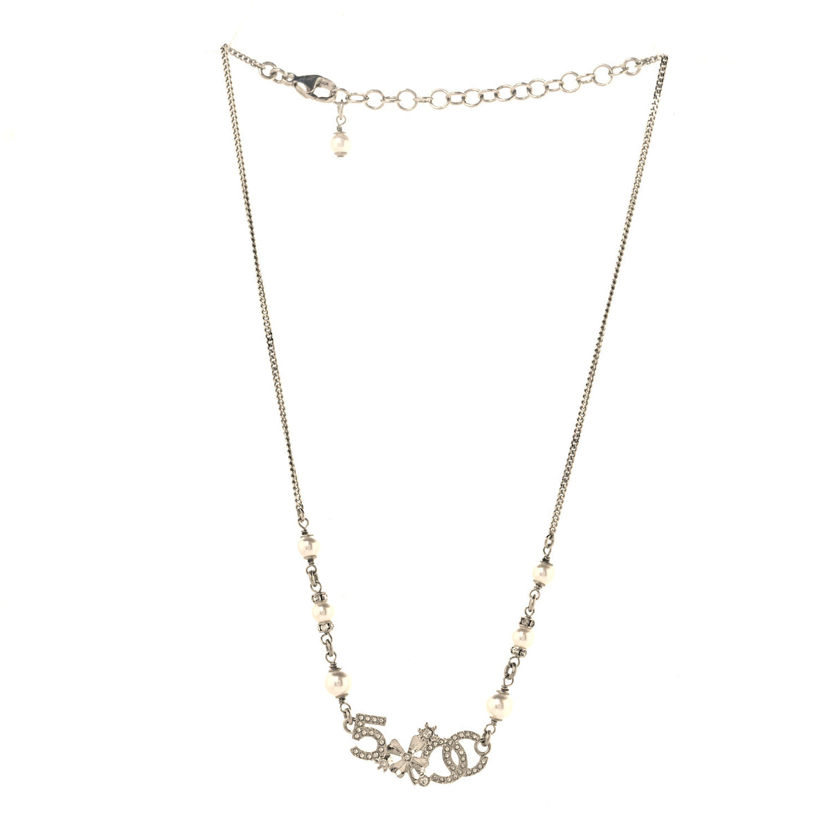 Chanel Crystal Pearl Star 5 CC Necklace Silver White 3 of 5