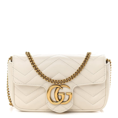 Gucci Calfskin Matelasse Super Mini GG Marmont Shoulder Bag White 1 of 9