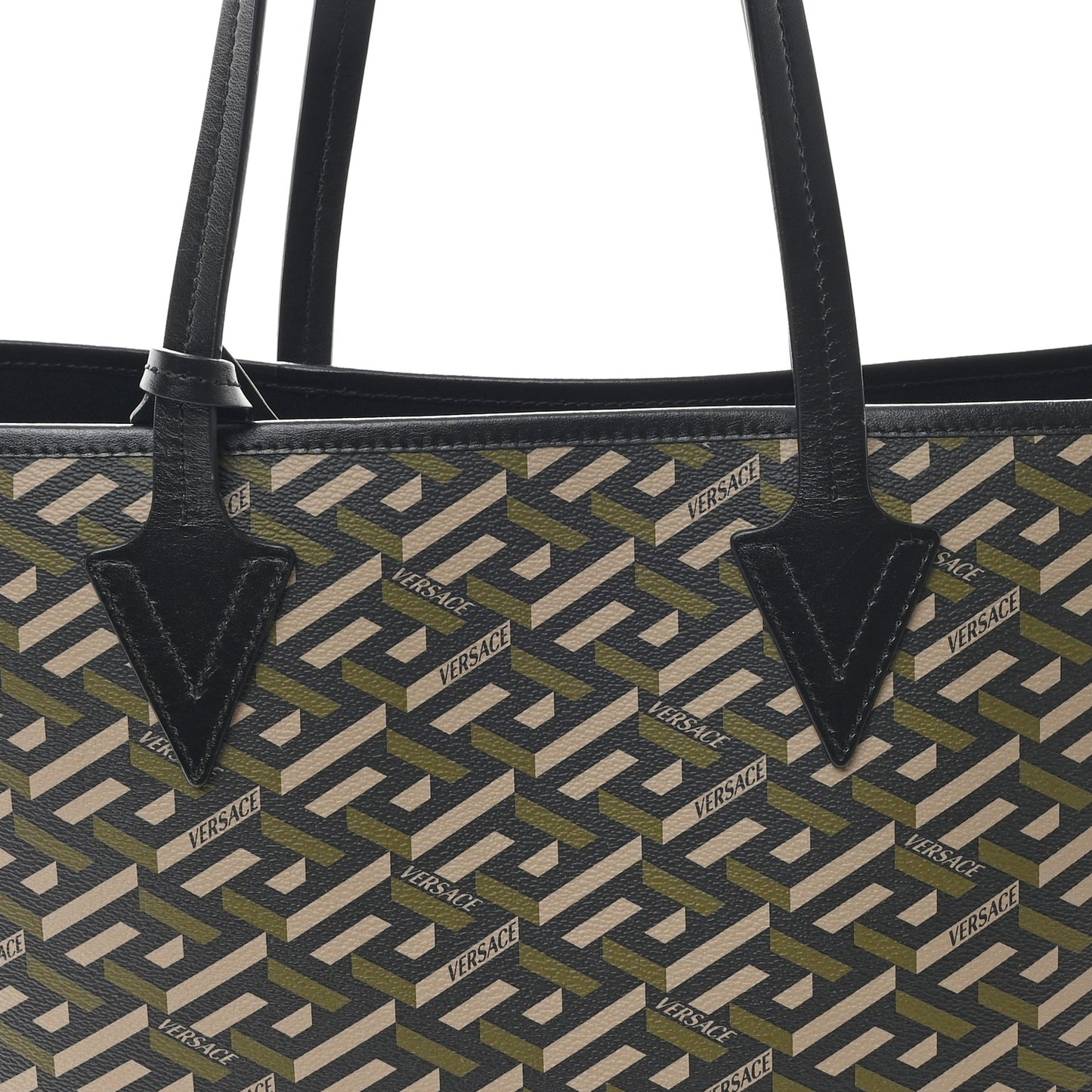 Canvas Calfskin Monogram La Greca Medusa Tote Black Khaki