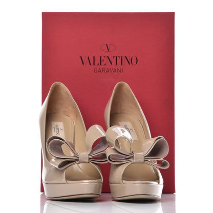 Valentino Garavani Patent Couture Bow Peep Toe 30/125mm Platform Pumps 38 Poudre 10 of 10