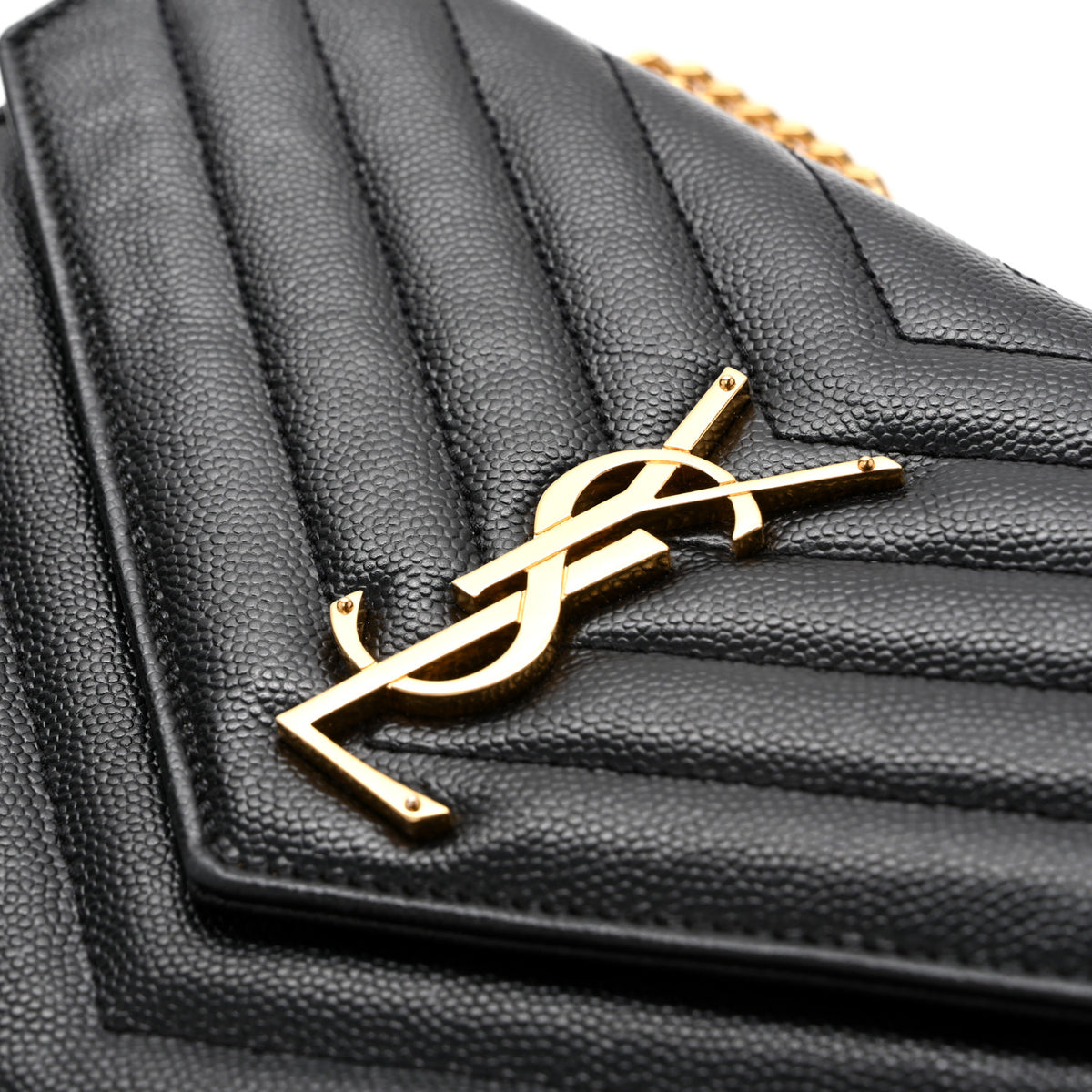 Saint Laurent Grain De Poudre Matelasse Chevron Monogram Chain Wallet Black 19 of 27