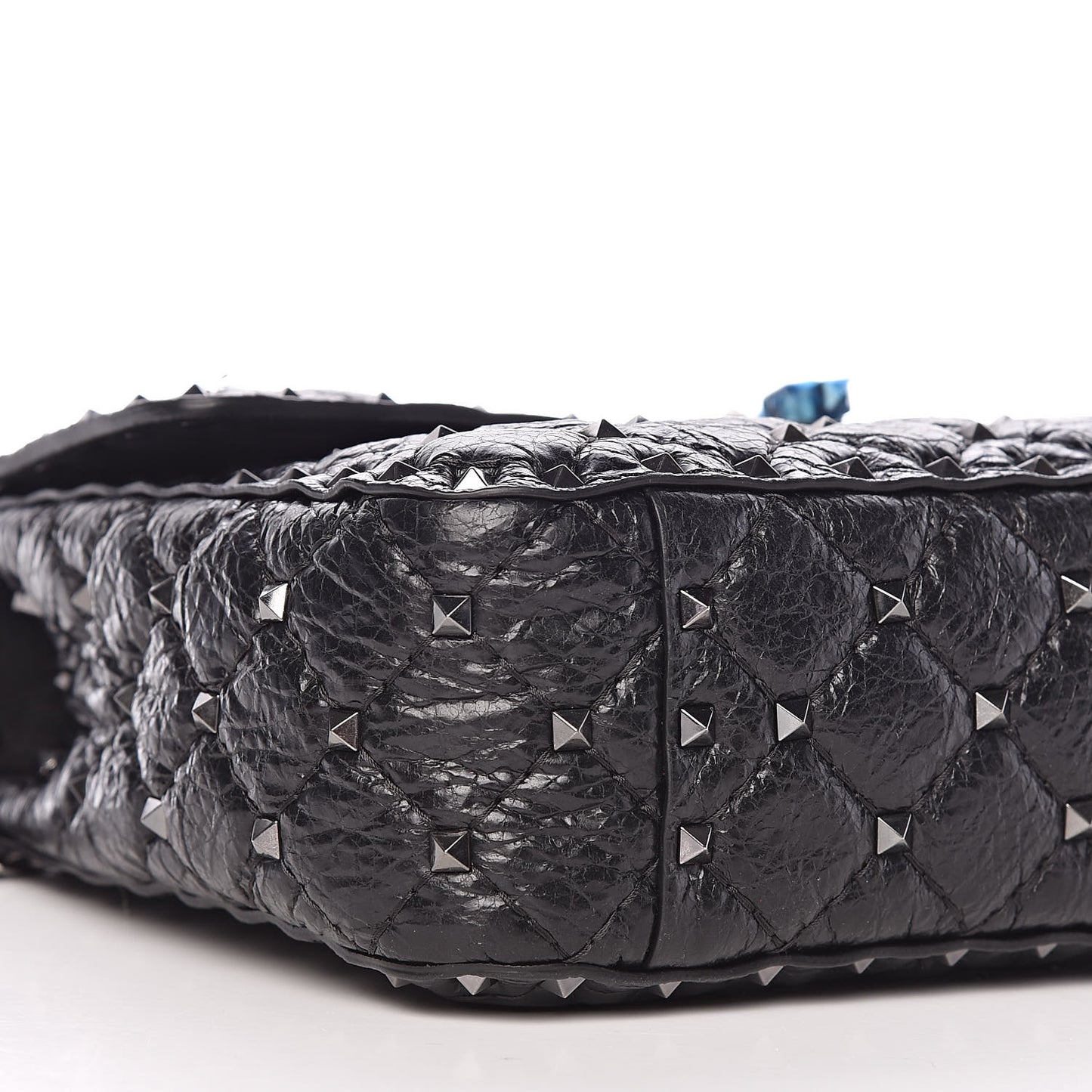 Craquele Nappa Medium Rockstud Spike Shoulder Bag Black