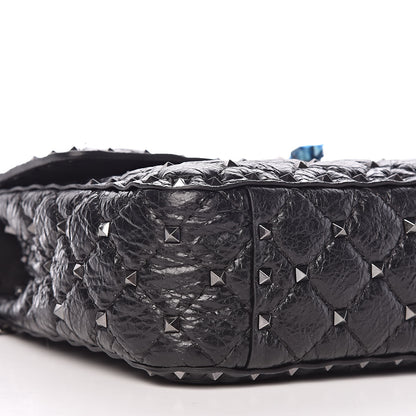 Valentino Garavani Craquele Nappa Medium Rockstud Spike Shoulder Bag Black 7 of 8